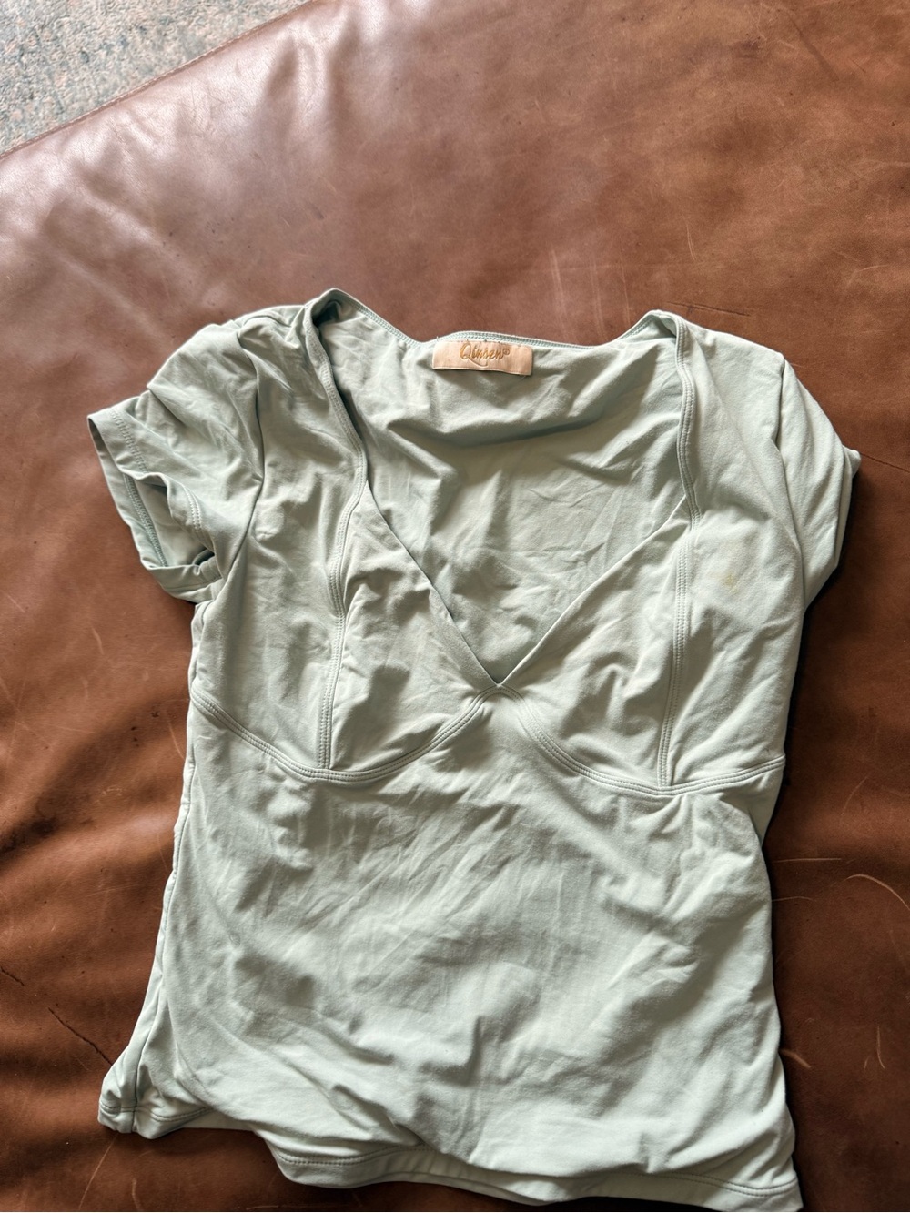 Cotton V-Neck Short Sleeve Top in Sage Green